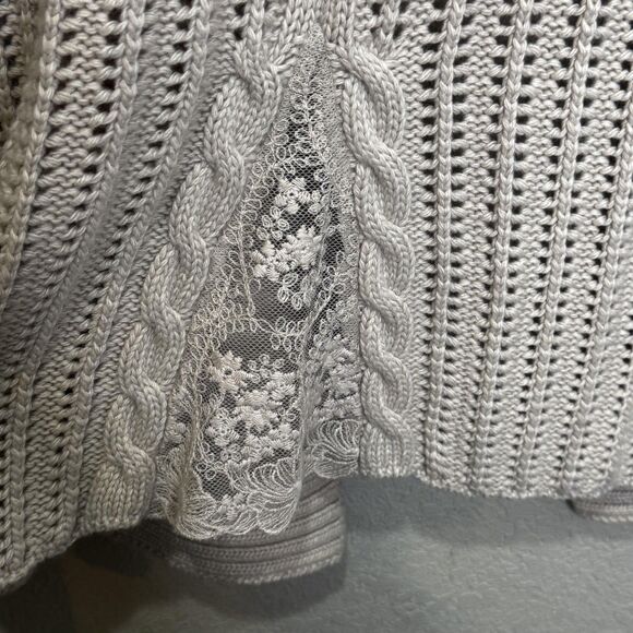 Garnet Hill Cardigan Sweater Small Taupe Open Knit Shawl Collar Lace Trim - Picture 9 of 9